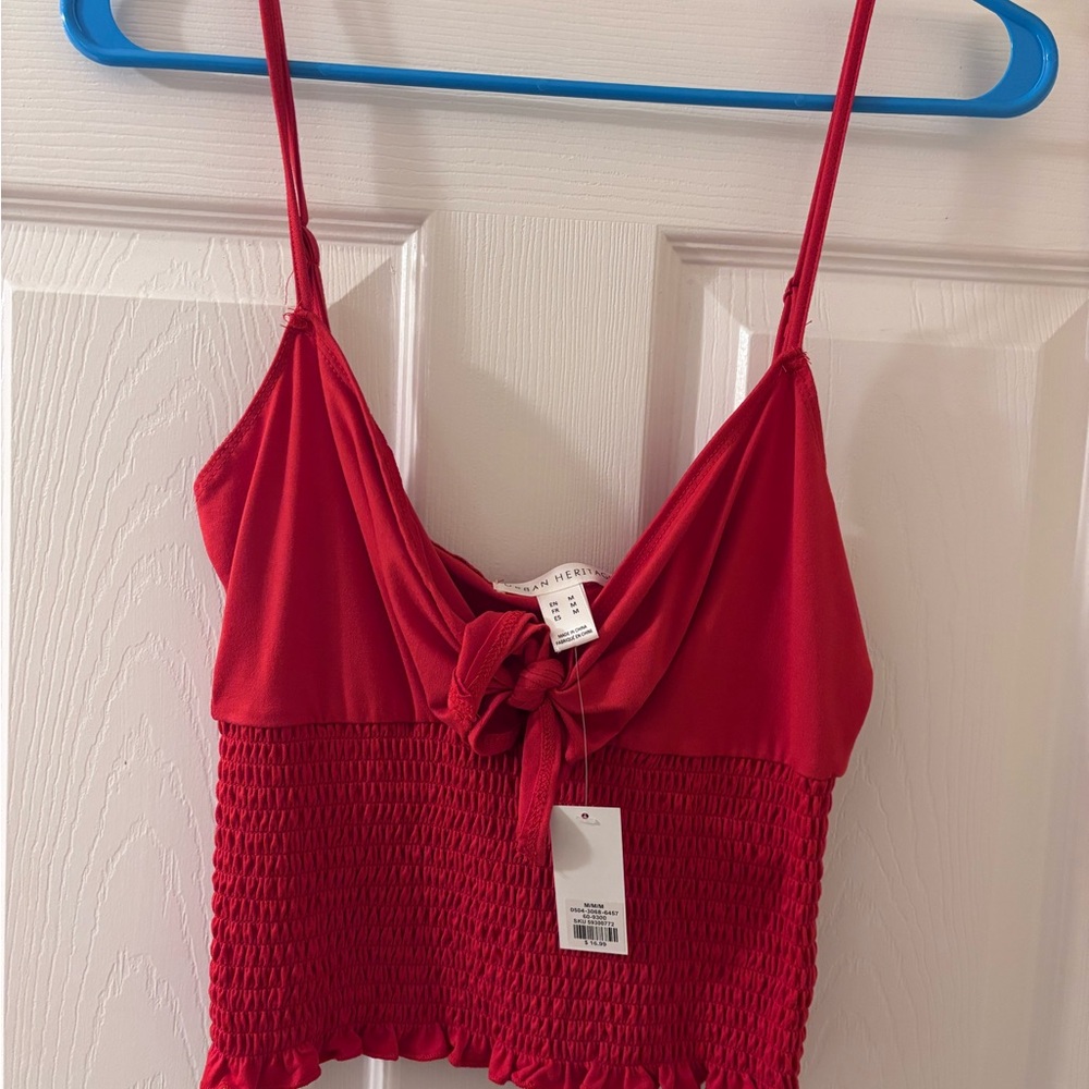 Red Smocked Tie-Front Cami Top